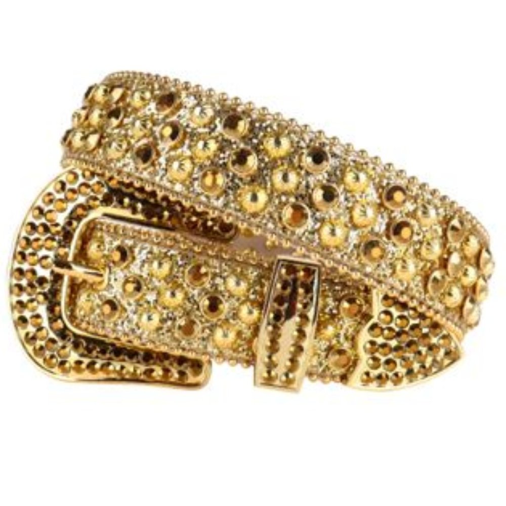 Rhinestone Belt–SUN033–Gold Glitter Belt, Gold Rhinestones & Gold Pumpkin Studs